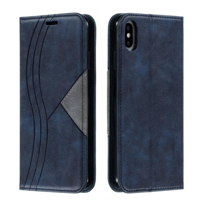 Voor iPhone XS Max Splicing Color Magnetic Hem Horizontal Flip Leather Case met Holder & Card Slots(Blauw)