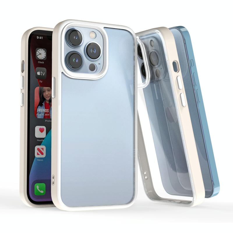 3 in 1 TWEE KLEUREN TPU + Acryl Schokbestendig Telefooncase voor iPhone 13 Pro Max (Milky White)