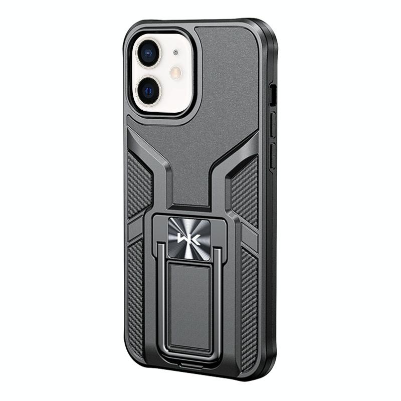 WK WTP-013 Military Series Shockproof PC + TPU Phone Case with Metal Holder For iPhone 12(Black)