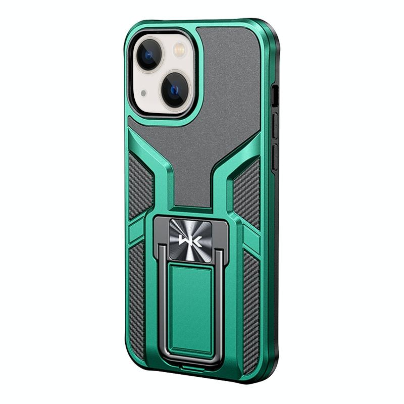 WK WTP-013 Military Series Shockproof PC + TPU Phone Case with Metal Holder For iPhone 13(Malachite Green)
