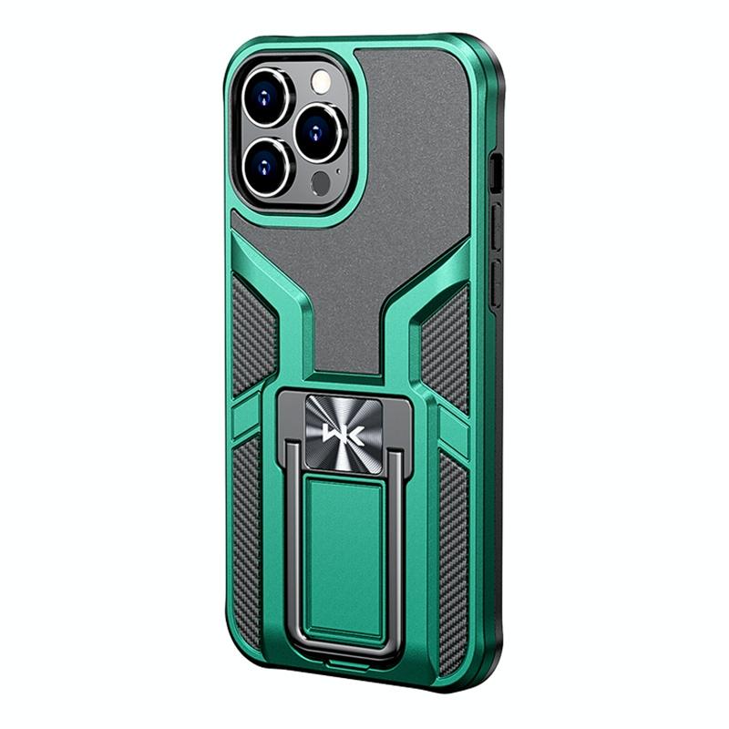 WK WTP-013 Military Series Shockproof PC + TPU Phone Case with Metal Holder For iPhone 13 Pro(Malachite Green)