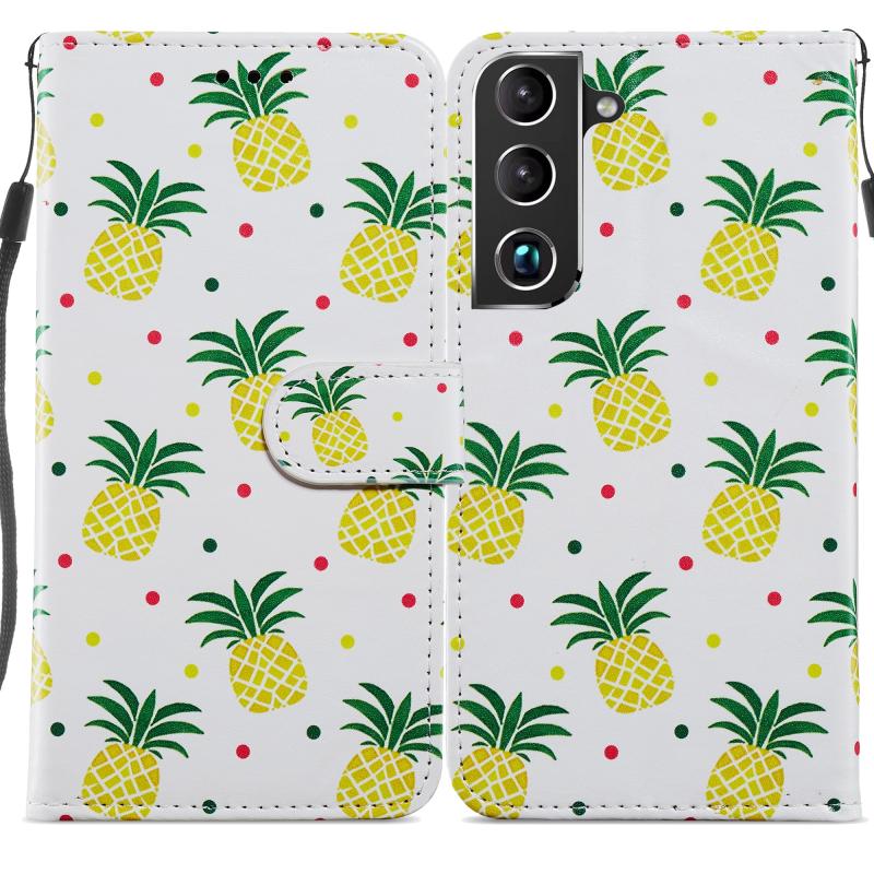 Voor Samsung Galaxy S22 5G geschilderd patroon Horizontale Flip Phone Lederen Case met Houder & Card Slots & Fotolijst (Pineapple)