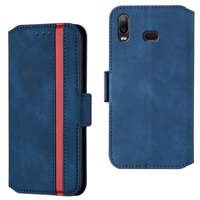 Voor Galaxy A10s Retro Frosted Oil Side Horizontal Flip Case met Holder & Card Slots(Blauw)