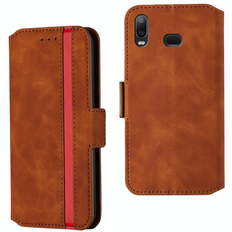 Voor Galaxy A10s Retro Frosted Oil Side Horizontal Flip Case met Holder & Card Slots(Brown)