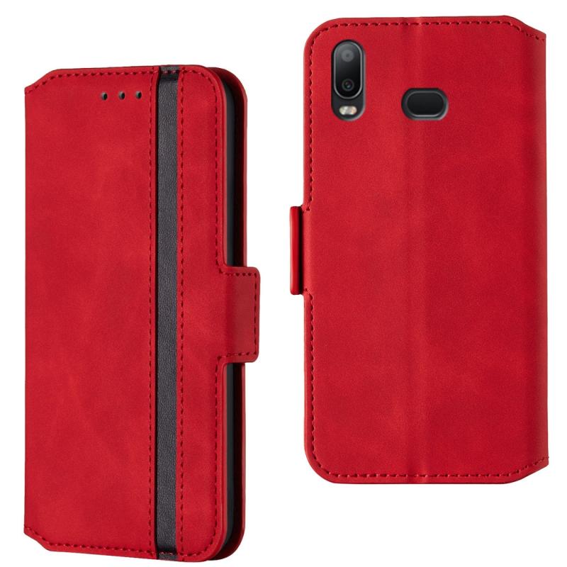 Voor Galaxy A10s Retro Frosted Oil Side Horizontal Flip Case met Holder & Card Slots(Red)