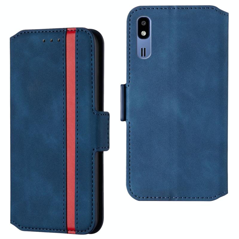 Voor Galaxy A2 Core Retro Frosted Oil Side Horizontal Flip Case met Holder & Card Slots(Blauw)