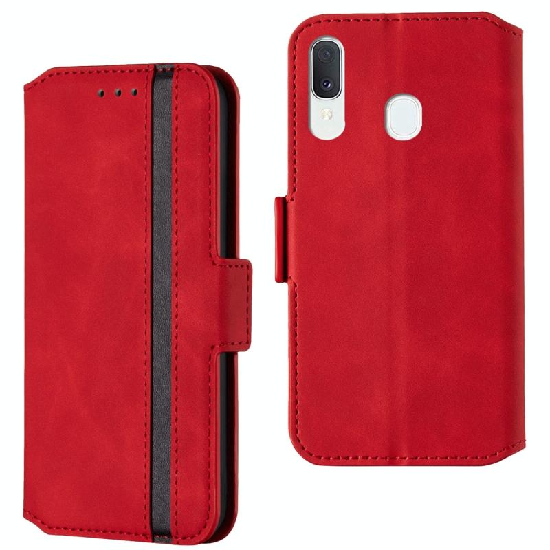 Voor Galaxy A20e Retro Frosted Oil Side Horizontal Flip Case met Holder & Card Slots(Red)