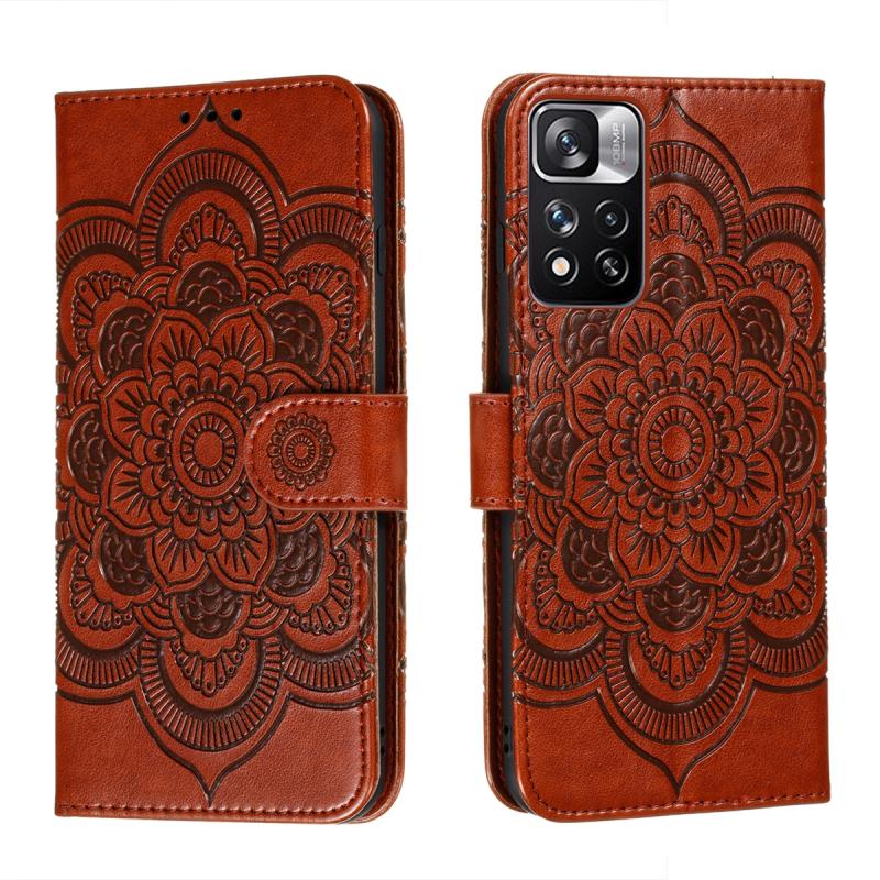 Voor Xiaomi Redmi Note 11 Pro Sun Mandala Embossing Pattern Phone Lederen Case met Houder & Card Slots & Wallet & Lanyard (Brown)