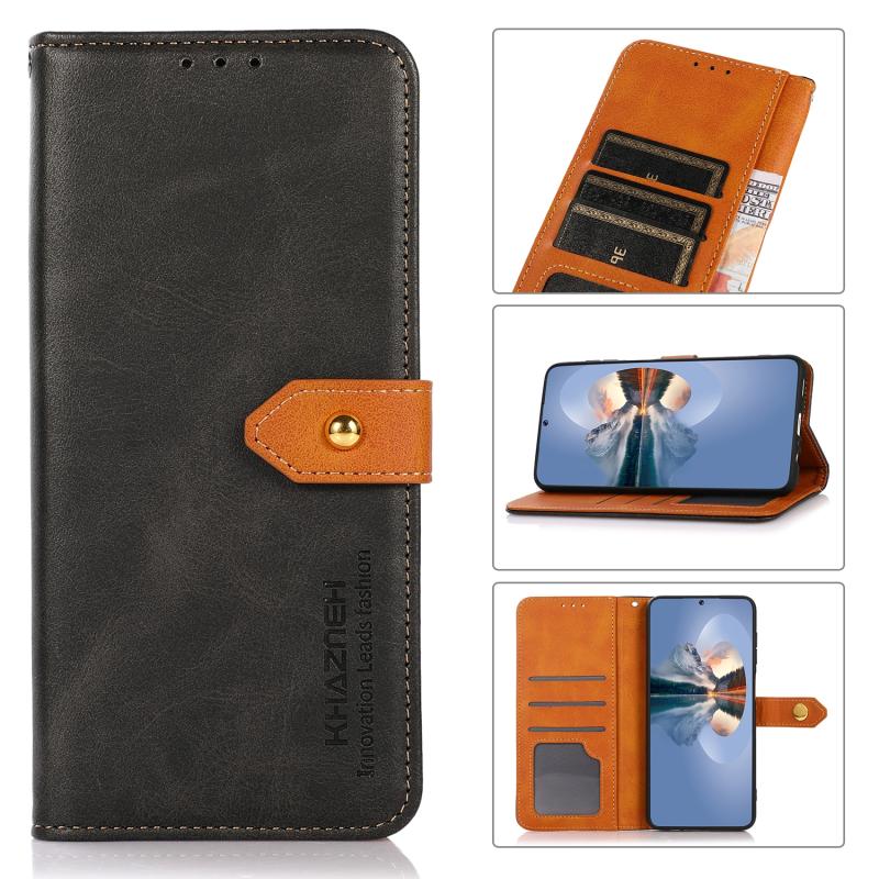 Voor Nokia G50 Khazneh Dual-Color Cowhide Texture Flip Leather Phone Case (Black)