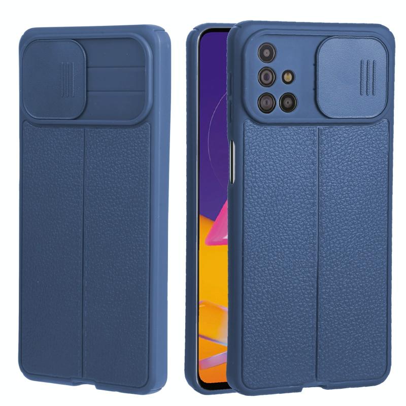 Voor Samsung Galaxy M31S Litchi Texture Sliding Camshield TPU Telefoonhoes