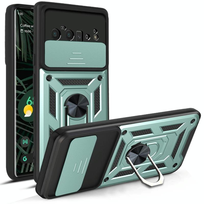 Voor Google Pixel 6 Pro Sliding Camera Cover Design TPU + PC Telefoon Beschermhoes (Dark Green)