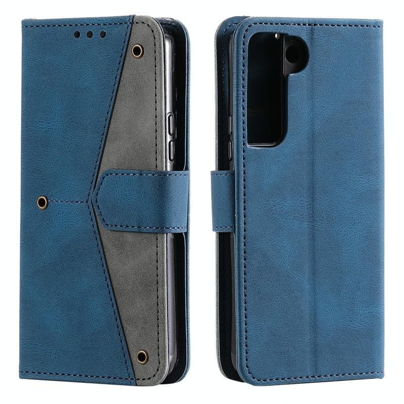 Voor Samsung Galaxy S22 5G Stitching Calf Texture Horizontale Flip Phone Lederen Case met Houder & Card Slots & Portemonnee (Donkerblauw)