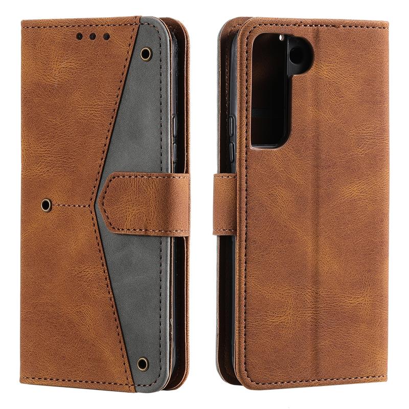 Voor Samsung Galaxy S22 5G Stitching Calf Texture Horizontale Flip Phone Lederen Case met Houder & Card Slots & Portemonnee (Bruin)