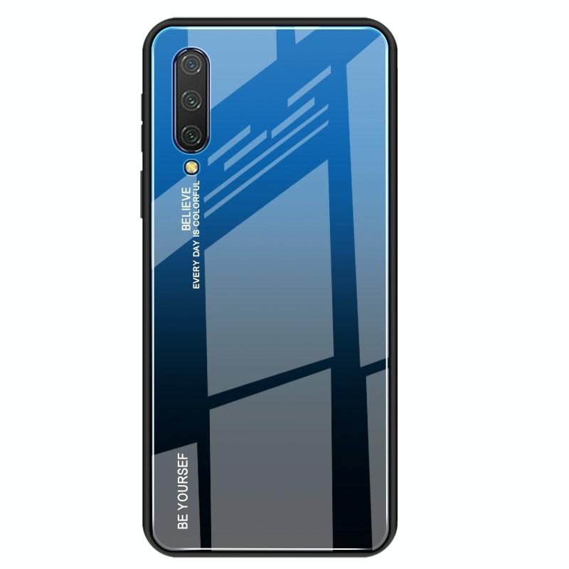 Voor Xiaomi Mi CC9 Gradient Color Glass Case(Blauw)