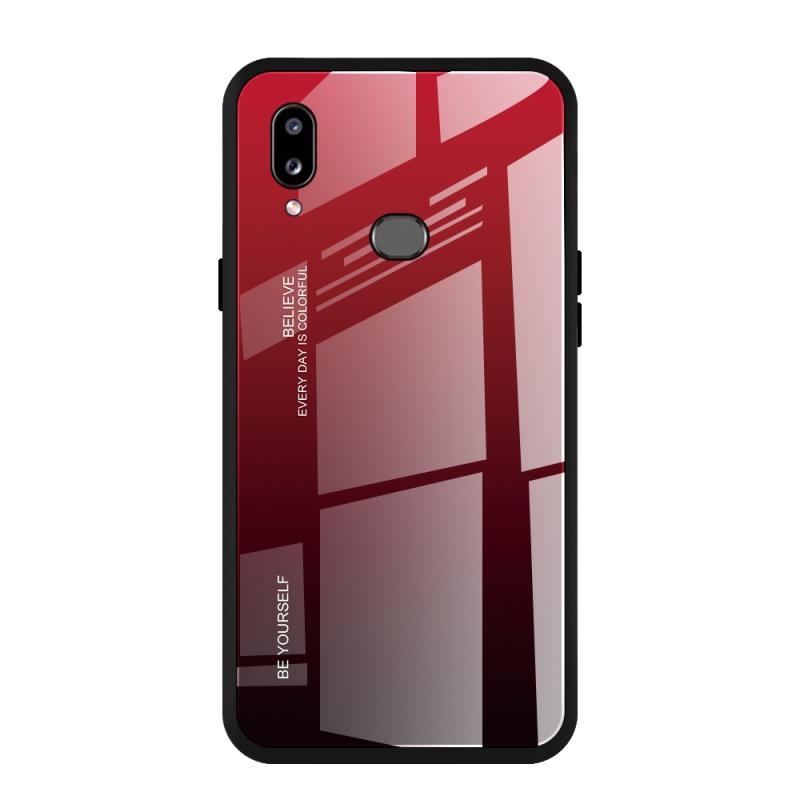 Voor Galaxy A10s gradiënt kleur glas geval (rood)