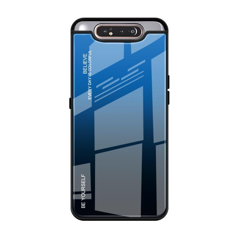 Voor Galaxy A80 gradiënt kleur glas geval (blauw)