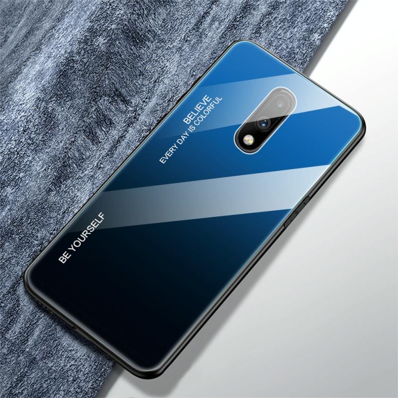 Voor OnePlus 7 gradiënt kleur glas geval (blauw)