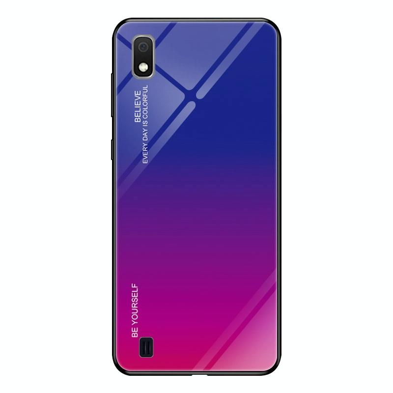 For Galaxy A10 Gradient Color Glass Case(Red Blue)
