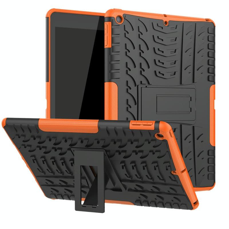 For iPad 10.2 inch Tire Texture TPU + PC Shockproof Case with Holder(Orange)