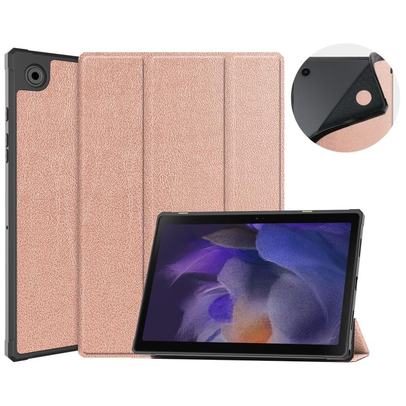 Voor Samsung Galaxy Tab A8 2021 SM-X205 3-Fold Houder Lederen Tablet Case (Rose Gold)