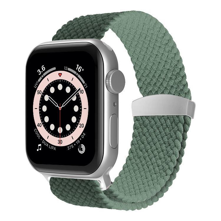 Nylon Braid Watchband voor Apple Watch Series 7 45 mm / 6 & SE & 5 & 4 44mm / 3 & 2 & 1 42mm (Dark Olive Green)