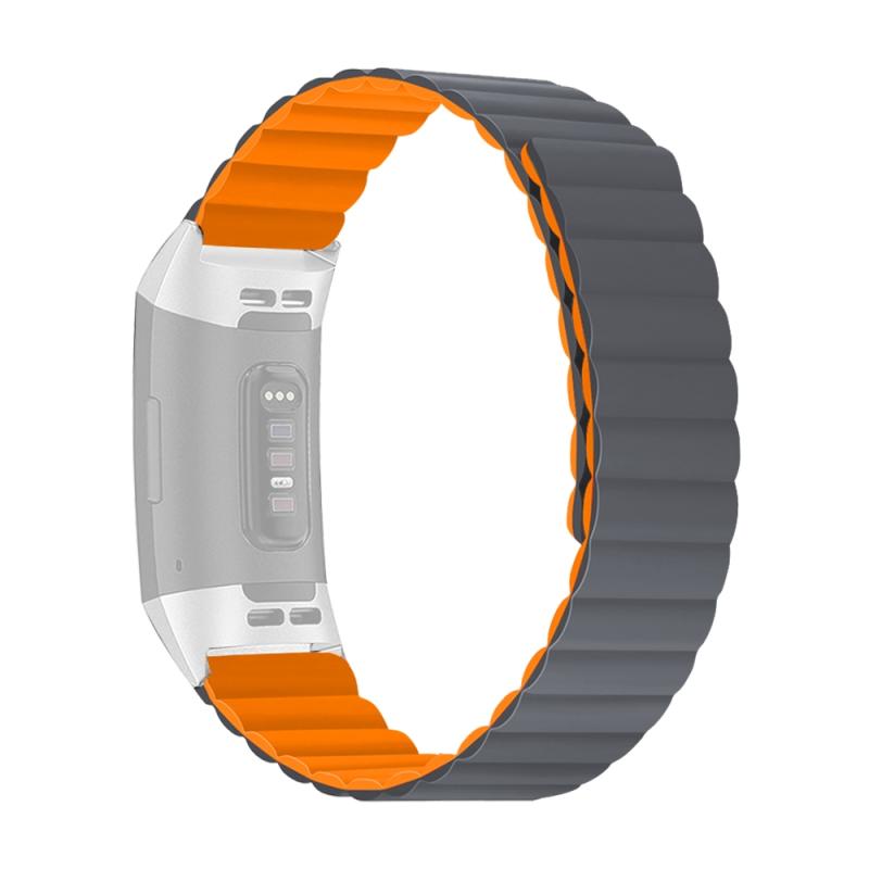 Voor Fitbit Charge 3/4 Silicone Magnetic Watchband (Gray Orange)