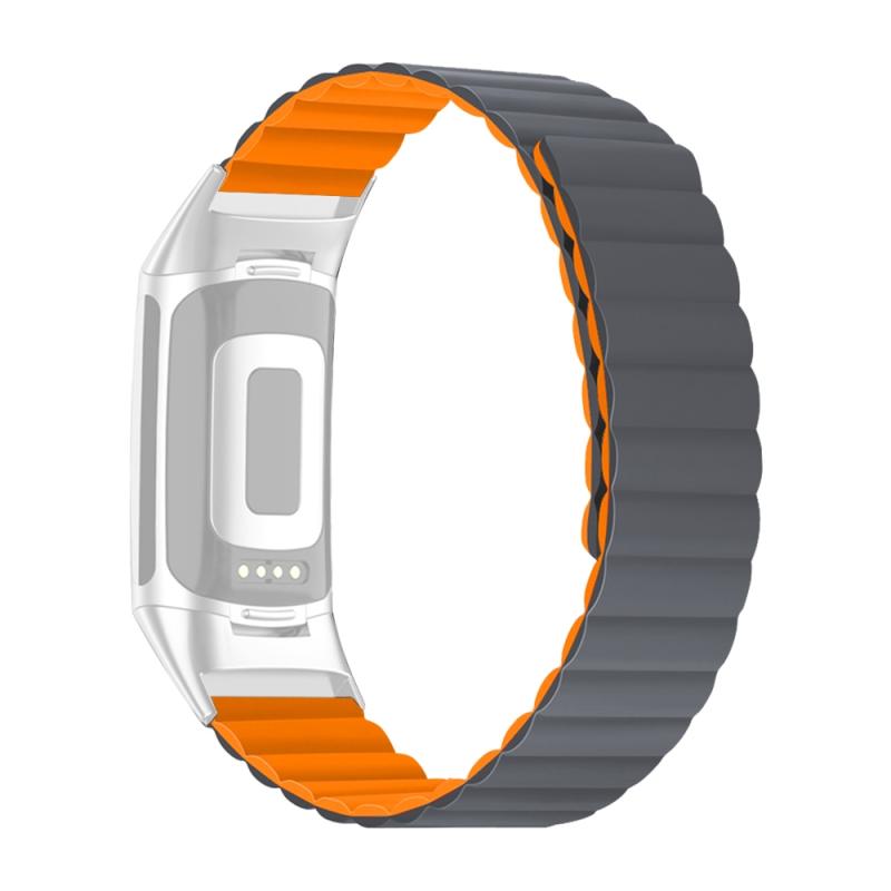 Voor Fitbit Charge 5 Silicone Magnetic Watchband (Gray Orange)