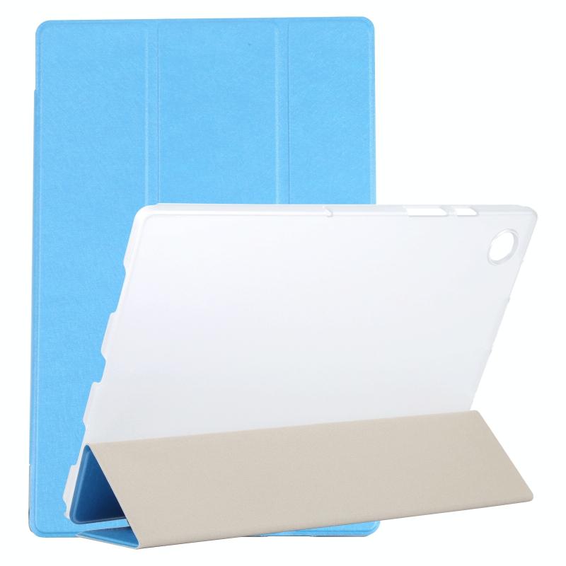 Voor Samsung Galaxy Tab A8 10.5 2021 X200 / X205 Silk Texture 3-Fold Lederen Tablet Case (Sky Blue)
