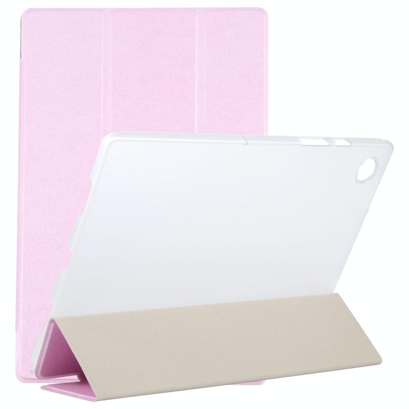 Voor Samsung Galaxy Tab A8 10.5 2021 X200 / X205 Silk Texture 3-Fold Lederen Tablet Case (Pink)