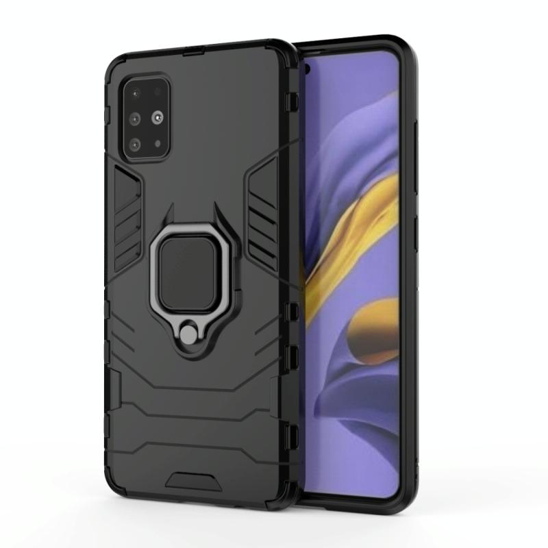 Voor Galaxy A51 Schokbestendige PC + TPU beschermhoes met magnetische ringhouder(zwart)