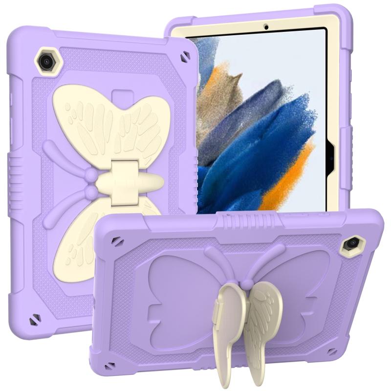 Voor Samsung Galaxy Tab A8 10.5 2021 Beige PC + Siliconen Houder Tablet Case (Beige + Raro Purple)