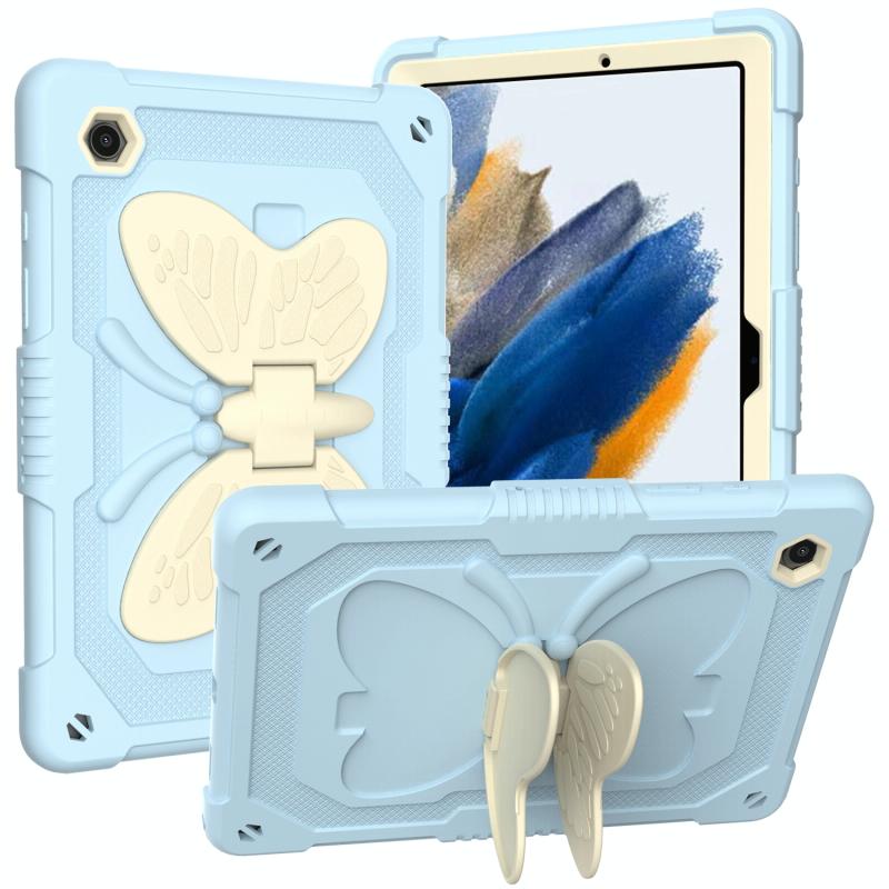 Voor Samsung Galaxy Tab A8 10.5 2021 Beige PC + Siliconen Houder Tablet Case (Beige + Ice Blue)