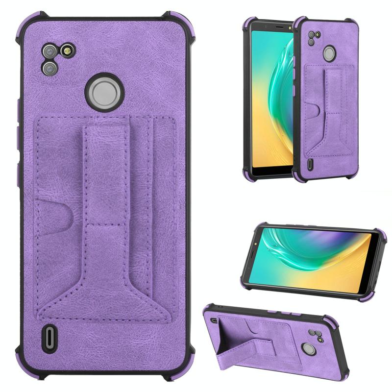 Voor Tecno Pop 4 Air Dream Holder Card Bag Shockproof Phone Case (Purple)