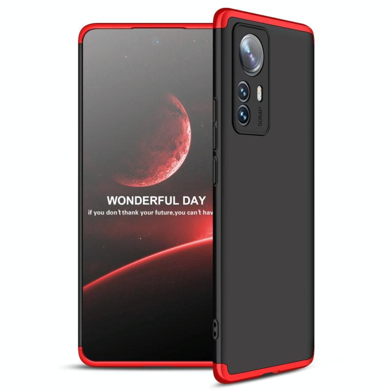 Voor Xiaomi MI 12 Pro Gkk Three Stage Splicing PC Phone Case (zwart rood)
