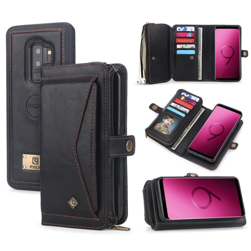 Voor Galaxy S9+ POLA Multi-function TPU + PC Magnetic Horizontal Flip Leather Case met Holder & Card Slots & Wallet & Photo Frame(Zwart)