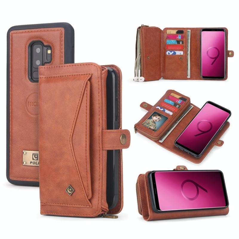 Voor Galaxy S9+ POLA Multi-function TPU + PC Magnetic Horizontal Flip Leather Case met Holder & Card Slots & Wallet & Photo Frame(Bruin)