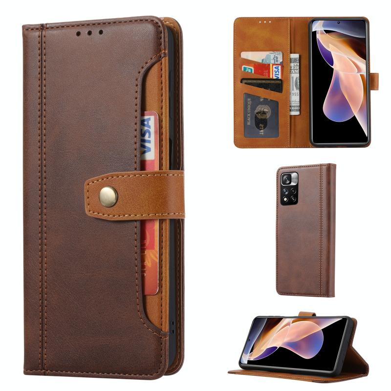 Voor Xiaomi Redmi Note 11 Pro 4G Global Calf Texture Double Fold Lederen Telefoonhoes (Bruin)