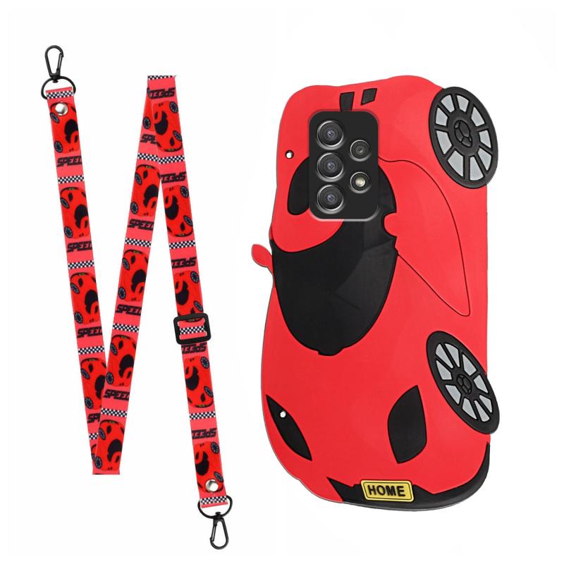 Voor Samsung Galaxy A53 5G Crossbody Cartoon Silicone Phone Case (Racing Car)