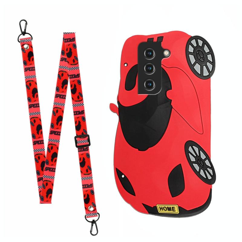 Voor Samsung Galaxy S22 5G Crossbody Cartoon Silicone Phone Case (Racing Car)