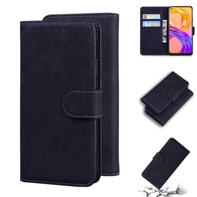 Voor Oppo Realme 8 / Realme 8 Pro Skin Feel Pure Color Flip Leather Phone Case (Black)