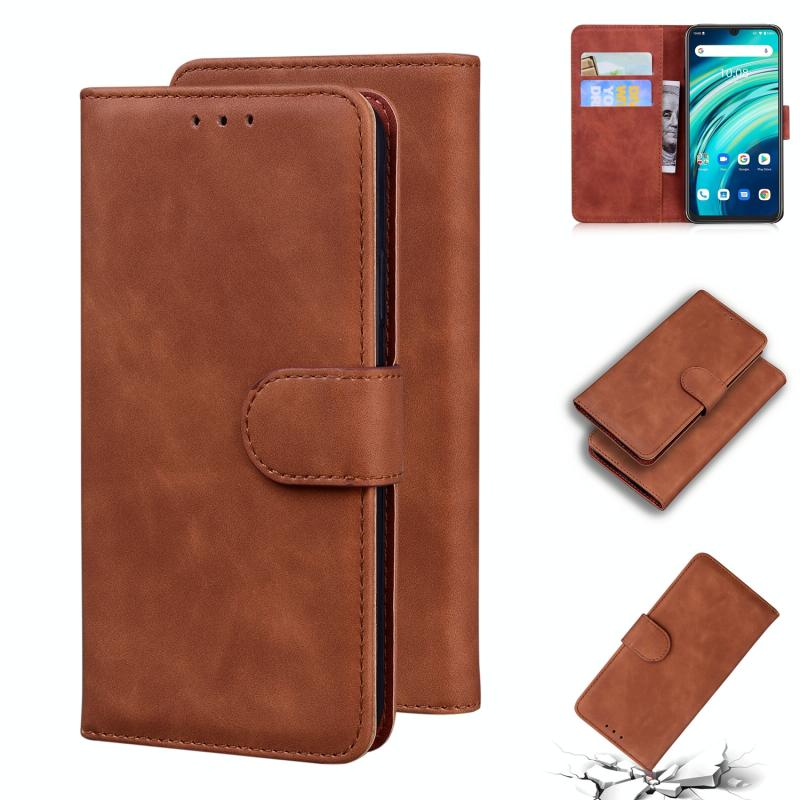 Voor Umidigi A9 Pro Skin Feel Pure Color Flip Leather Phone Case (Brown)