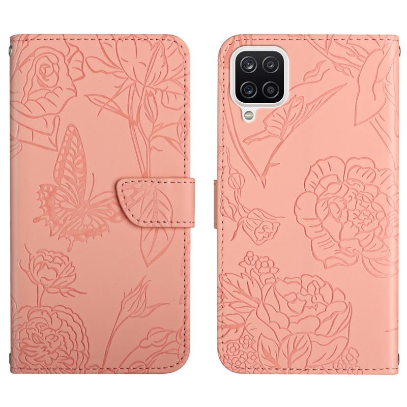 Voor Samsung Galaxy A42 5G Skin Feel Butterfly Peony reliëf lederen telefooncase (Pink)