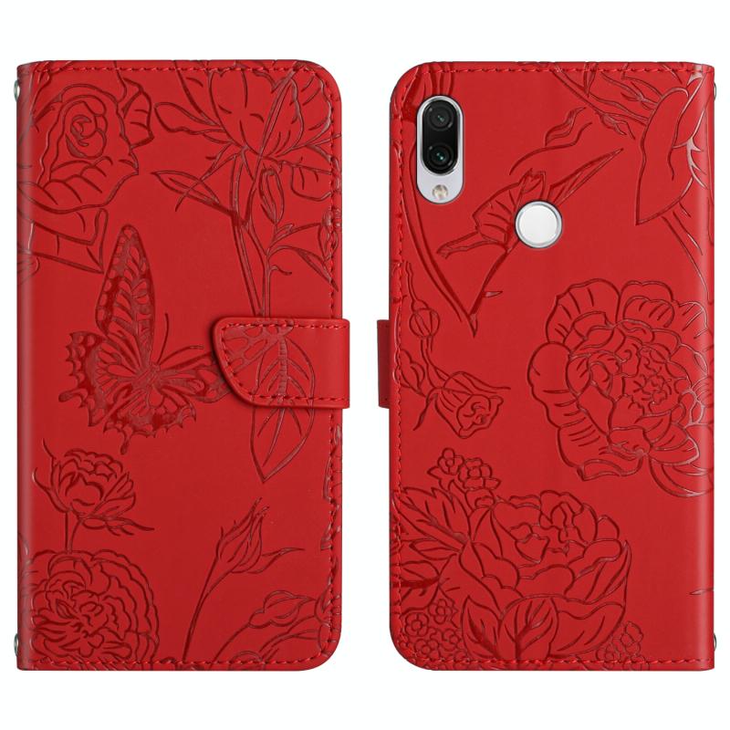 Voor Xiaomi Redmi Note 7 Skin Feel Butterfly Peony reliëf lederen telefoonhoes