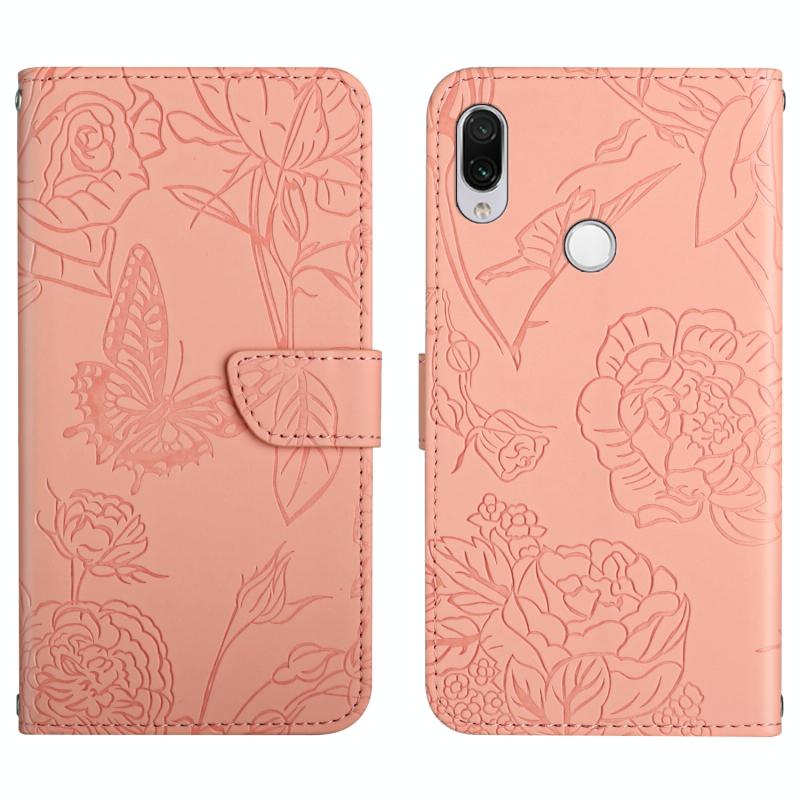 Voor Xiaomi Redmi Note 7 Skin Feel Butterfly Peony reliëf lederen telefooncase