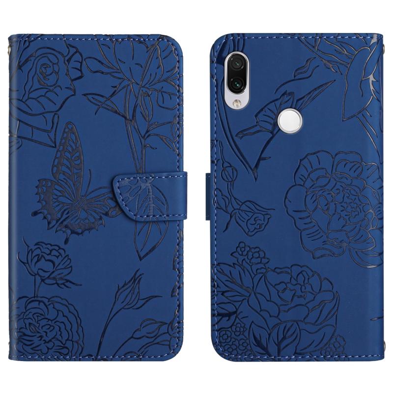 Voor Xiaomi Redmi Note 7 Skin Feel Butterfly Peony reliëf lederen telefoonhoes