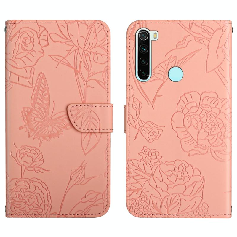 Voor Xiaomi Redmi Note 8 Skin Feel Butterfly Peony reliëf lederen telefooncase