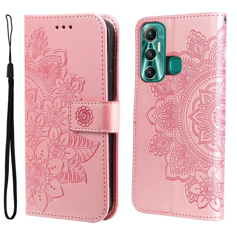 Voor Infinix Hot 11 7-Petal Bloemen Embossing Patroon Horizontale Flip Leren Case (Rose Gold)