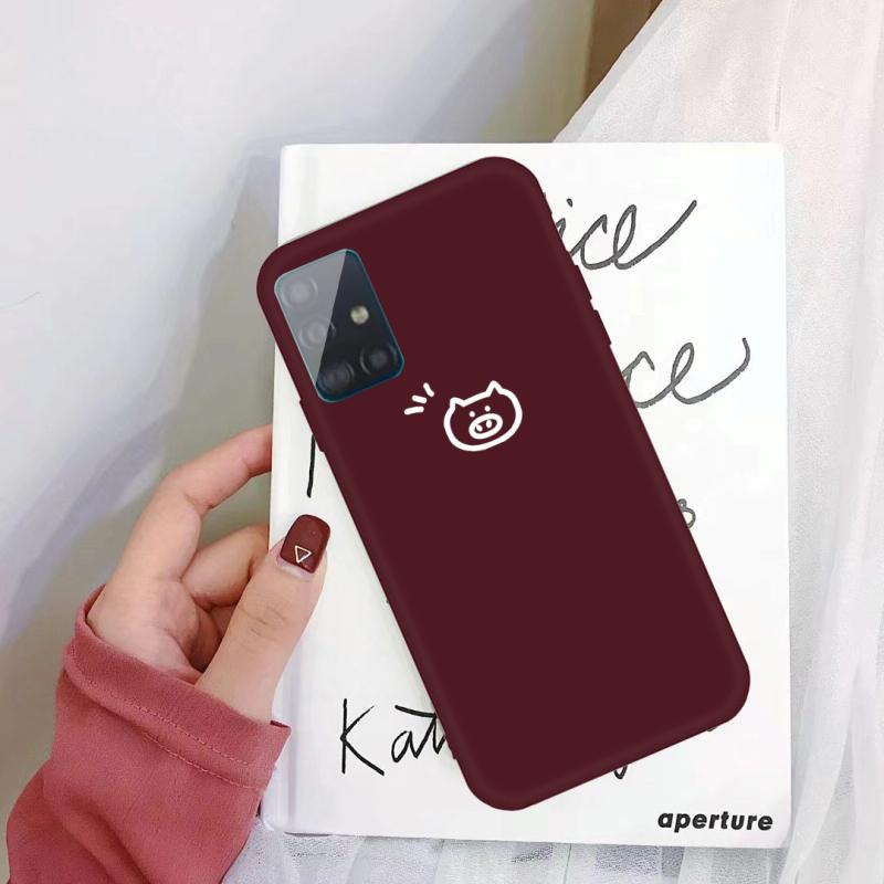 For Galaxy A71 Little Pig Pattern Frosted TPU Protective Case(Wine Red)