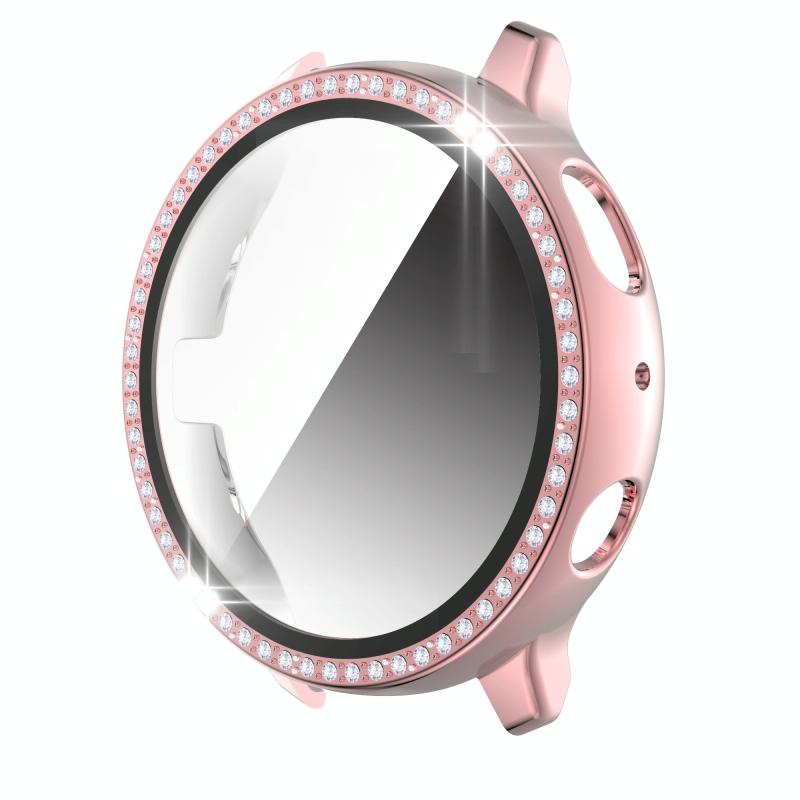 Voor Samsung Galaxy Watch Active 2 44mm enkele rij diamant geëlektropleerde pc+gehard glazen horlogekas