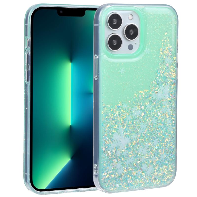 DFANS DESIGN Snowflake Starlight Shining Phone Case For iPhone 13 Pro Max(Green)